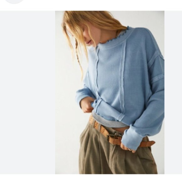 Free People Tops - Free People We the Free Oversized Waffle Knit Ellie Pullover Thermal Size Large